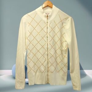 - ZIPPER FRONT SWEATER WITH GOLD RIVETS